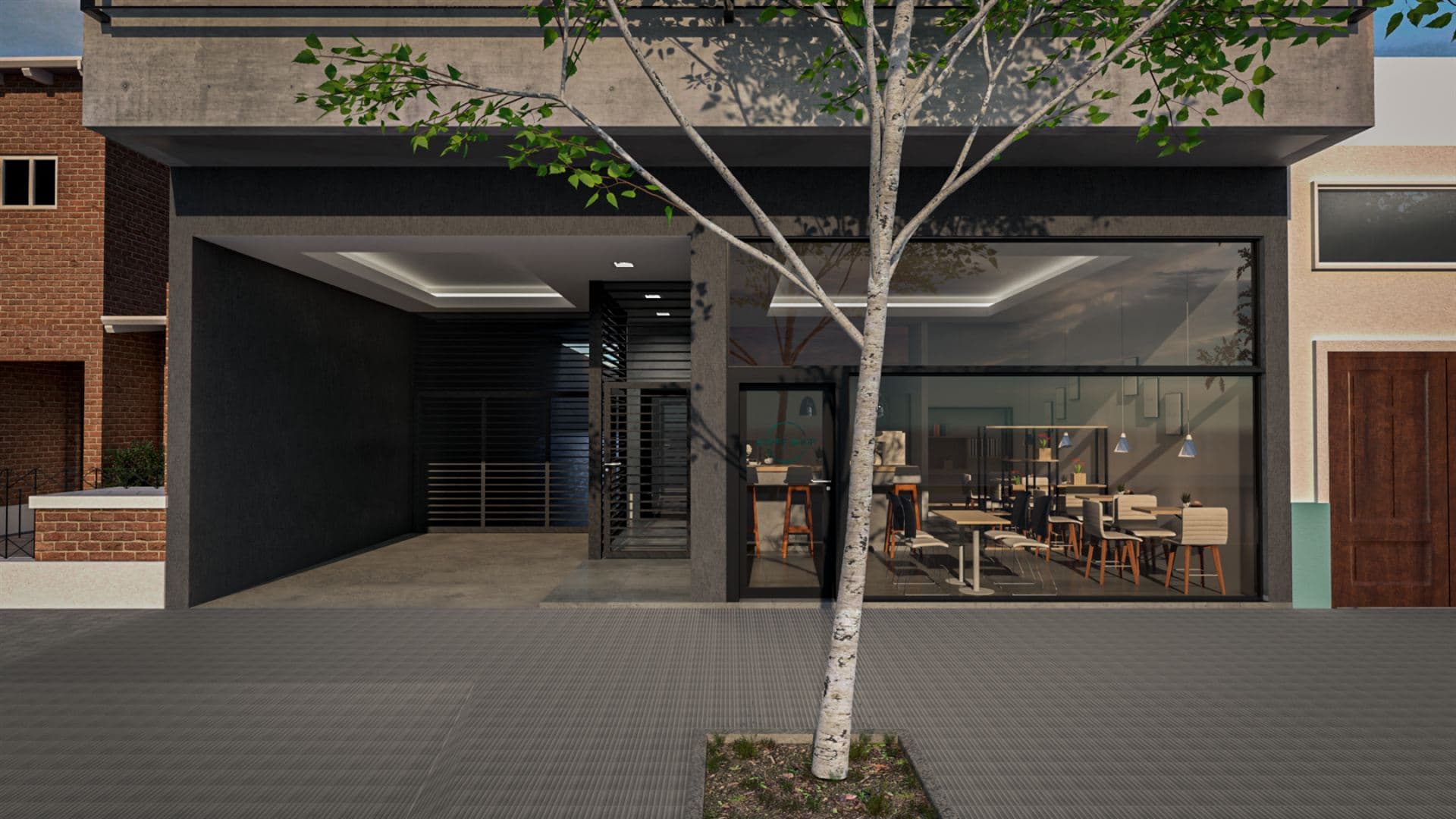 Render del acceso de Belgrano Smart Office