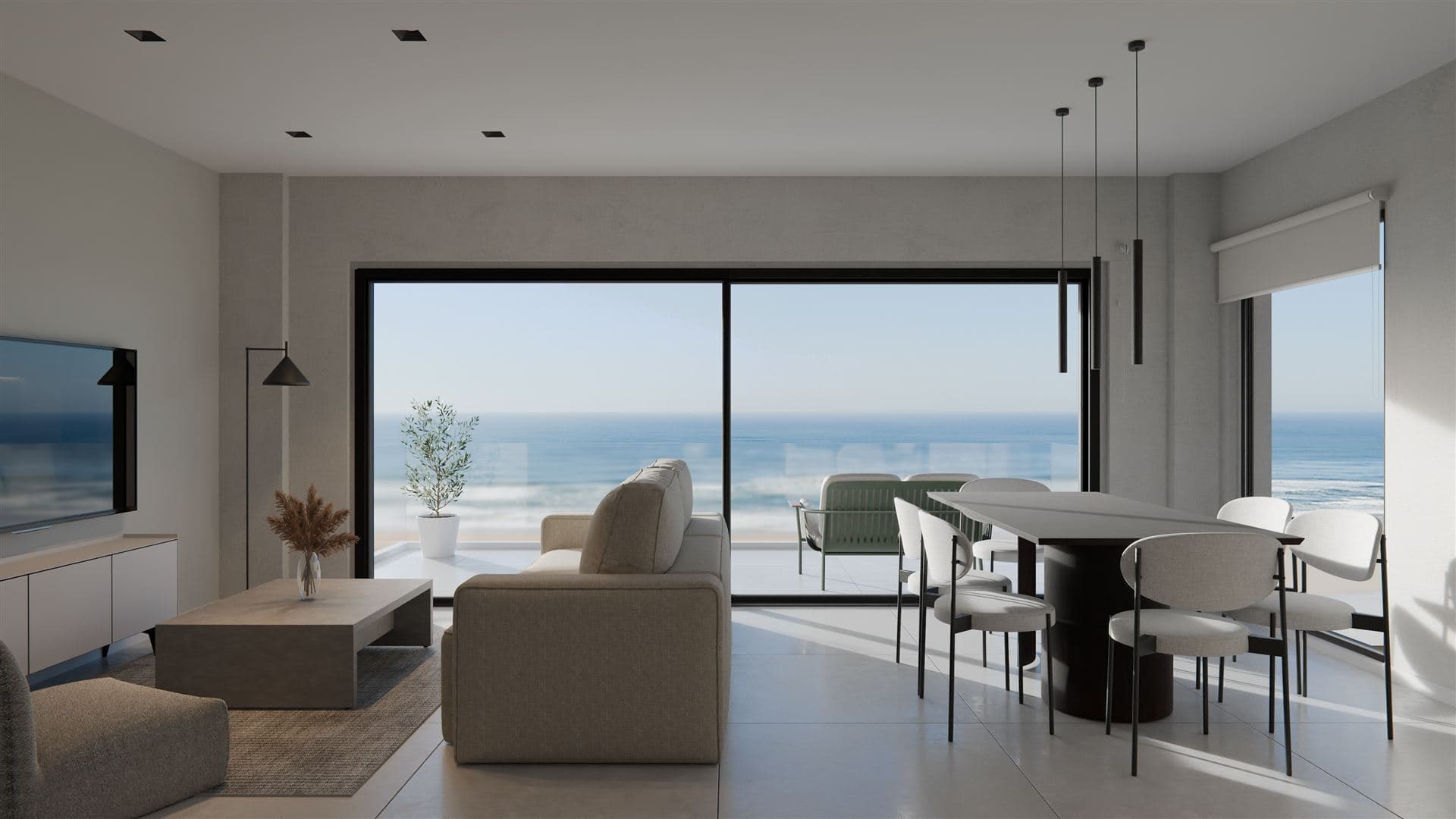 Estar comedor con ventanal al mar