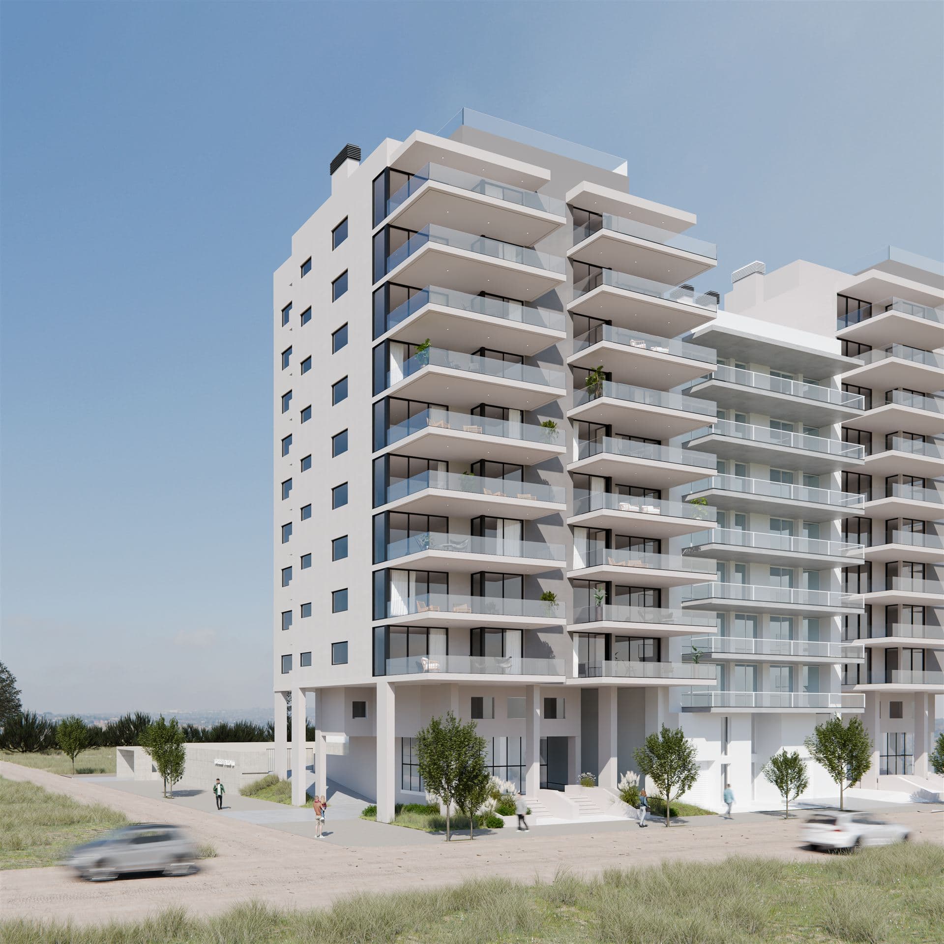 Render exterior de Torre Faro II en Monte Hermoso