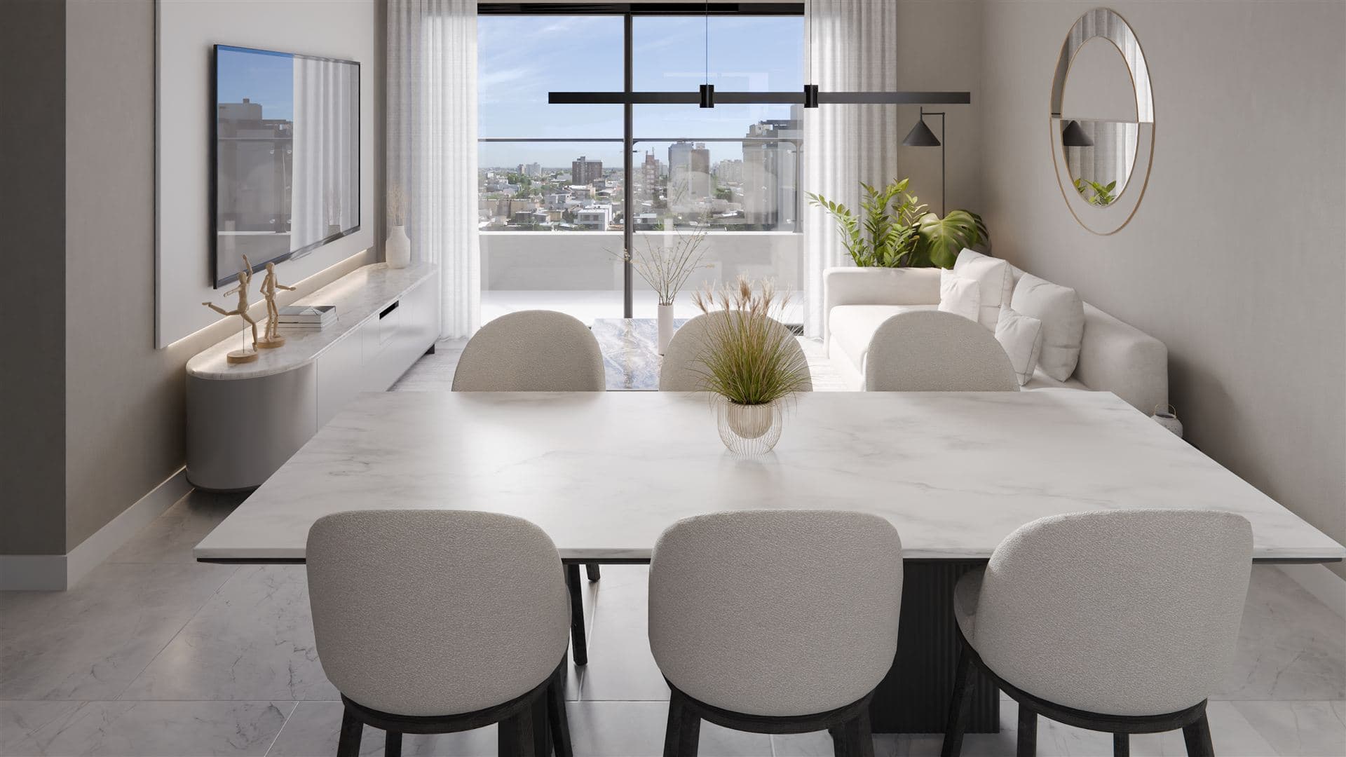 Estar comedor de Torre Moreno con vista a la ciudad