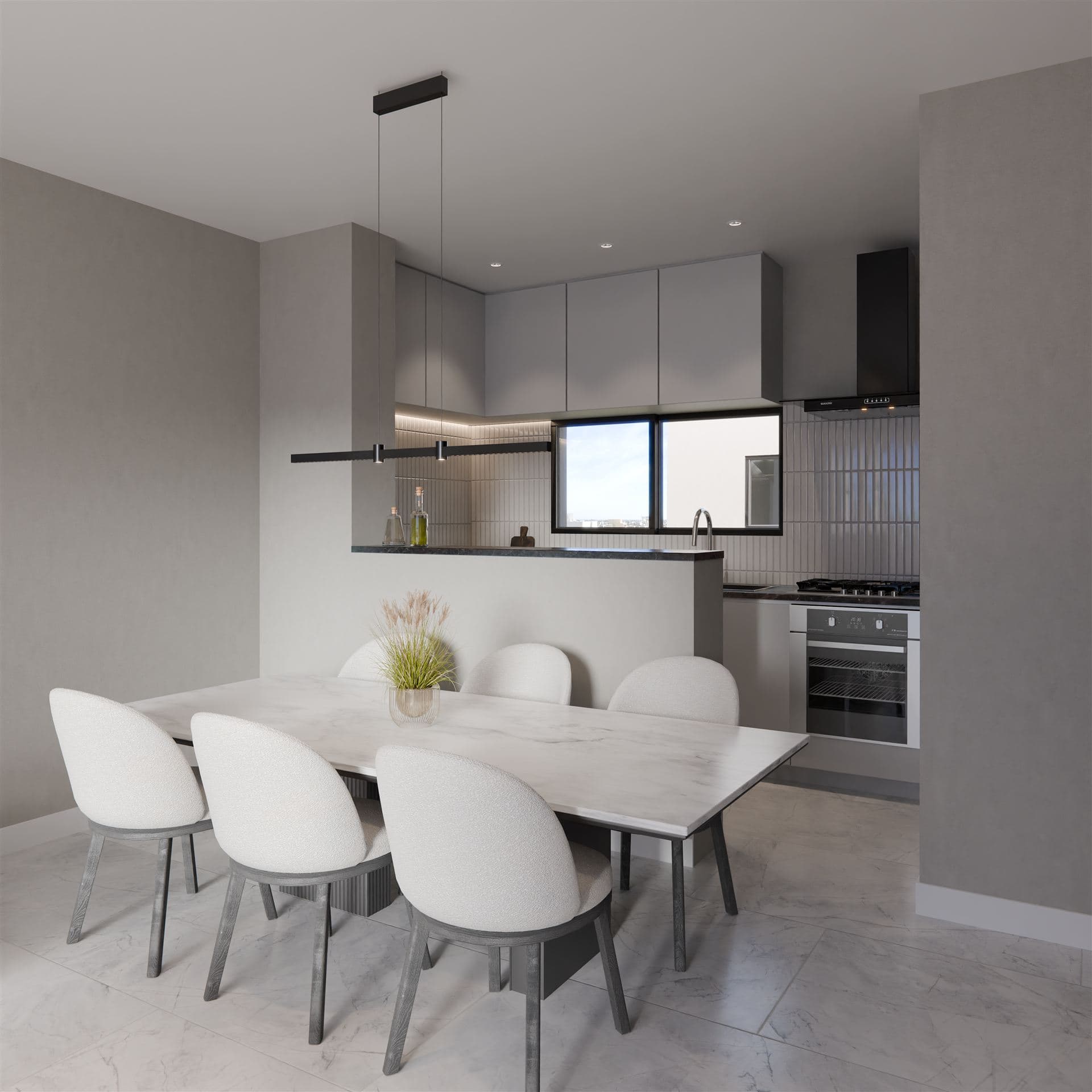 Cocina integrada con horno empotrado