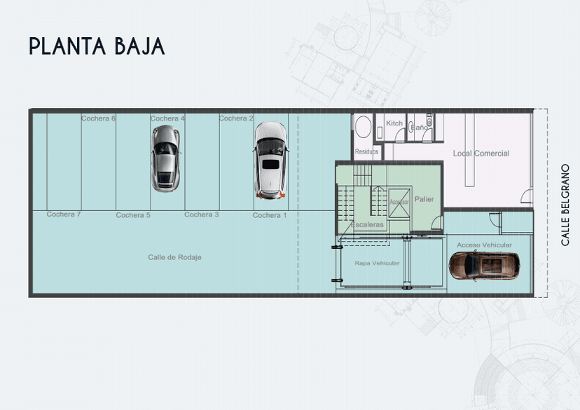 Plano de planta baja con cocheras