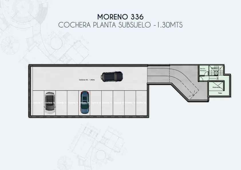 Plano de cocheras en subsuelo