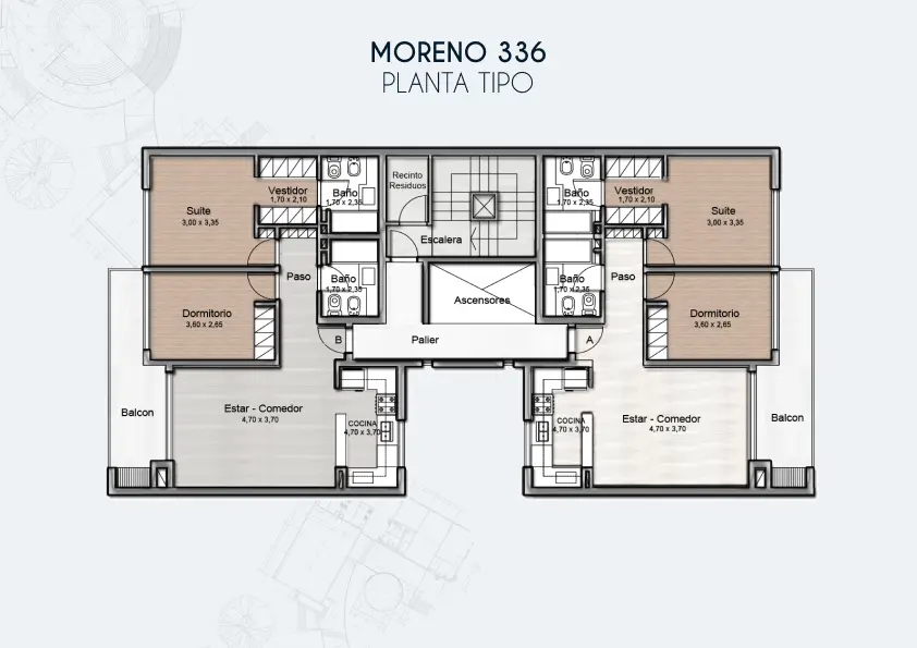 Plano de planta tipo de Torre Moreno
